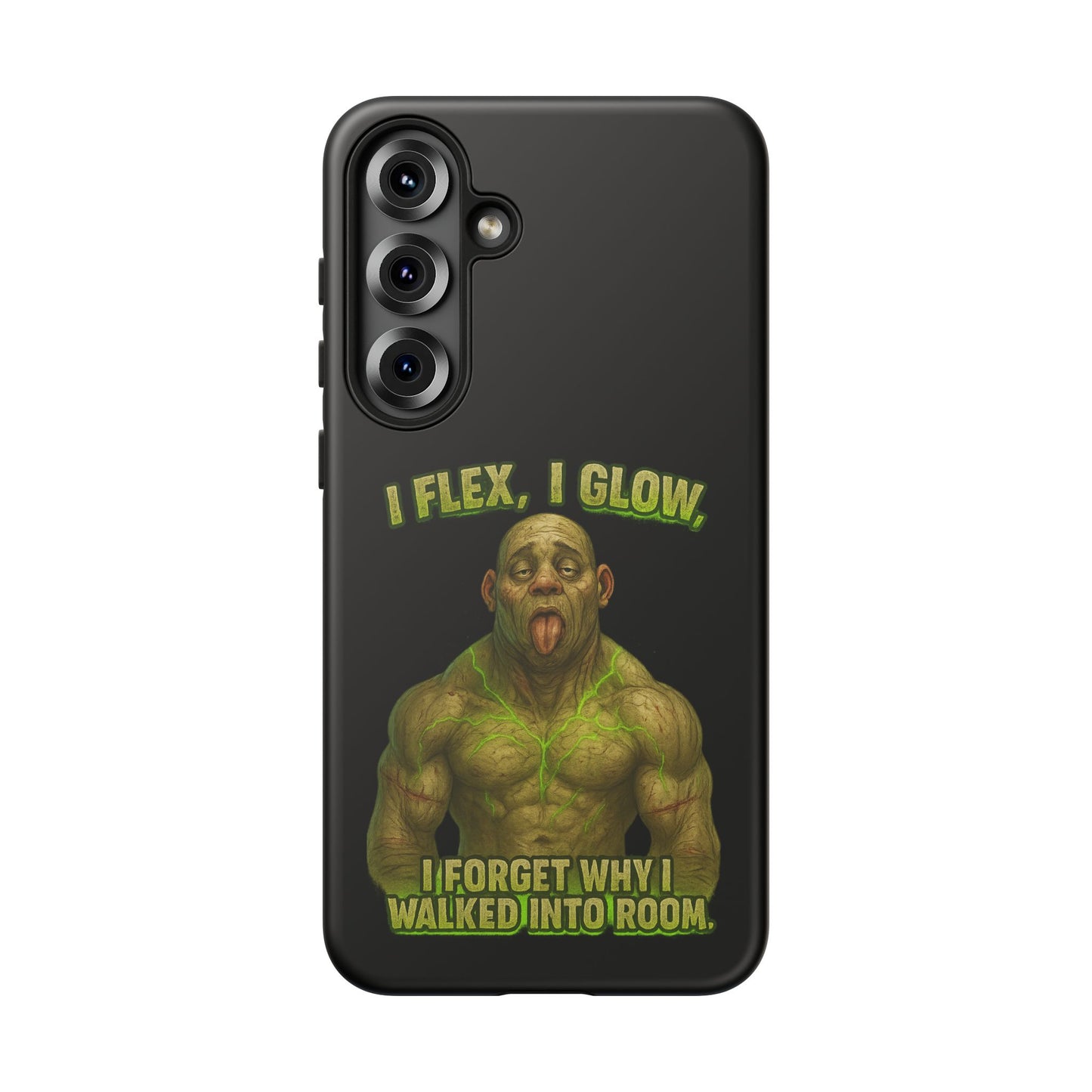Funny Glow Gym Phone Case — "I Flex, I Glow" Humorous Bodybuilder Design