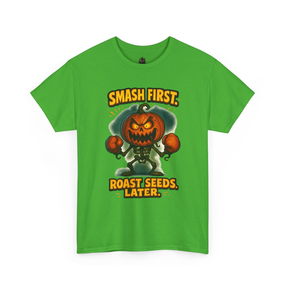 Smash First Pumpkin Boxer illustration T-Shirt | Halloween pumpkin design