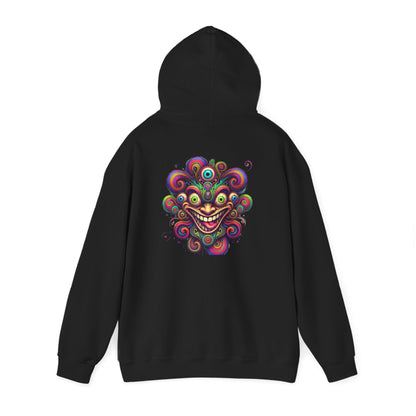 Psychedelic Smiling Jester Hoodie – Colorful Trippy Festival Sweatshirt