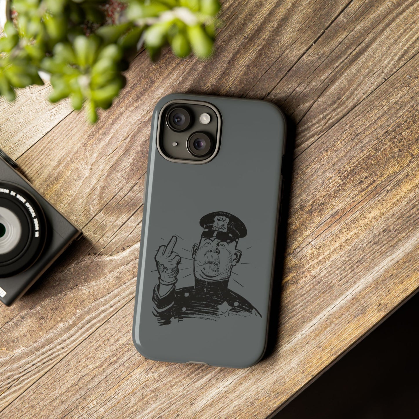 Vintage Cop Middle Finger Phone Case — Edgy Retro iPhone Protective Cover