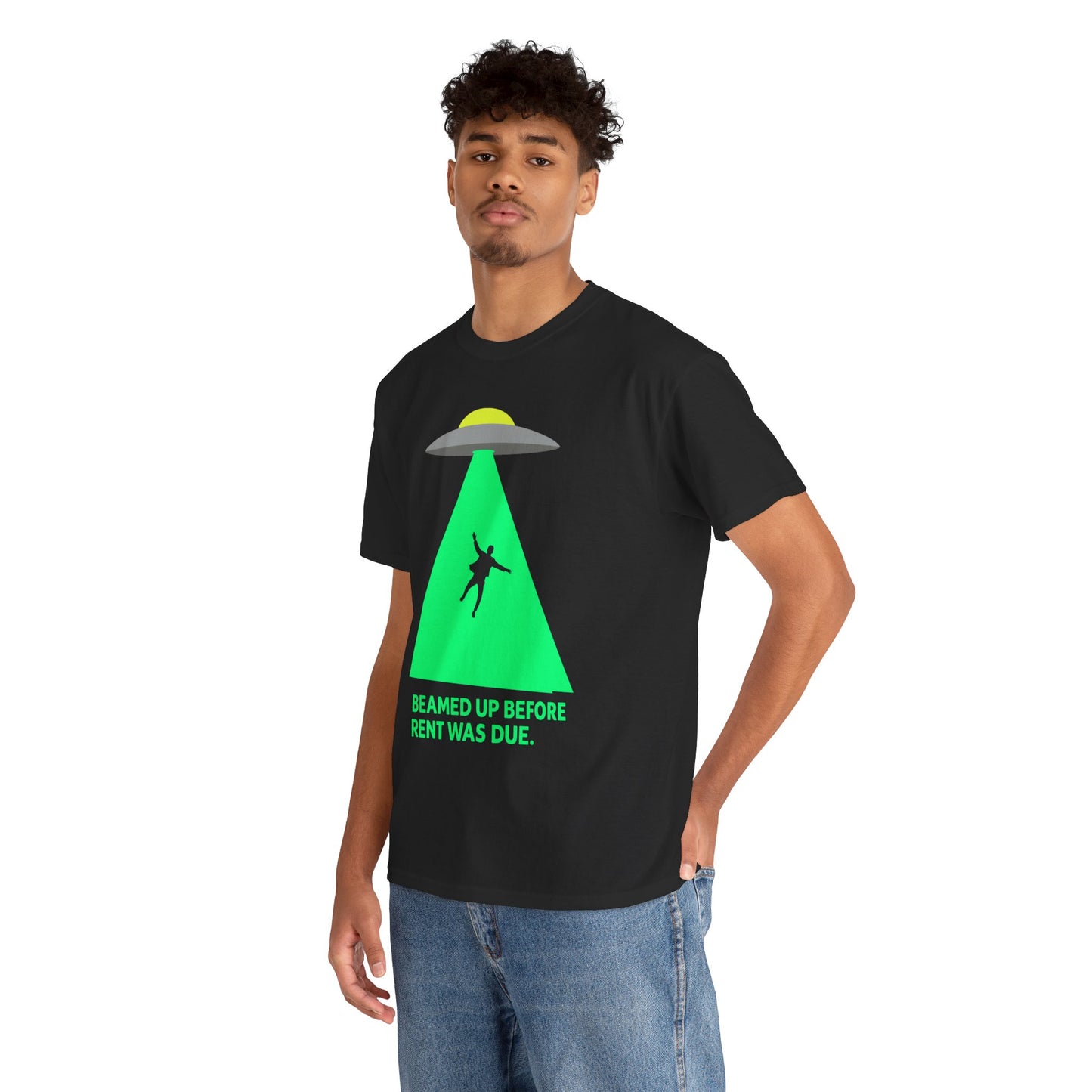 Beamed Up Before Rent Was Due – Funny UFO Alien Abduction T-Shirt