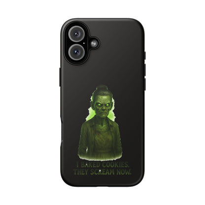 Spooky Green Ghost Phone Case — "I Baked Cookies, They Scream Now" Horror iPhone Cover