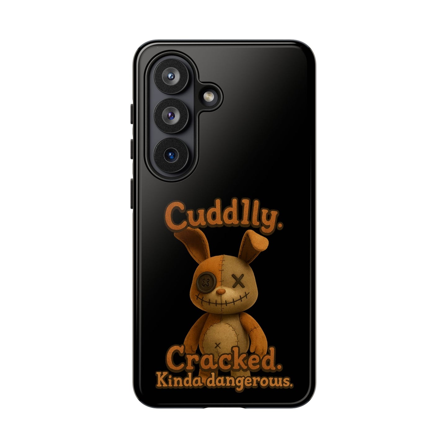 Phone Case — "Cuddly. Cracked. Kinda Dangerous." Cute Creepy Bunny Protective Case
