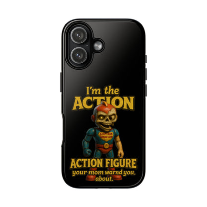 Action Figure Phone Case — "I'm the Action" Retro Skull Toy Design
