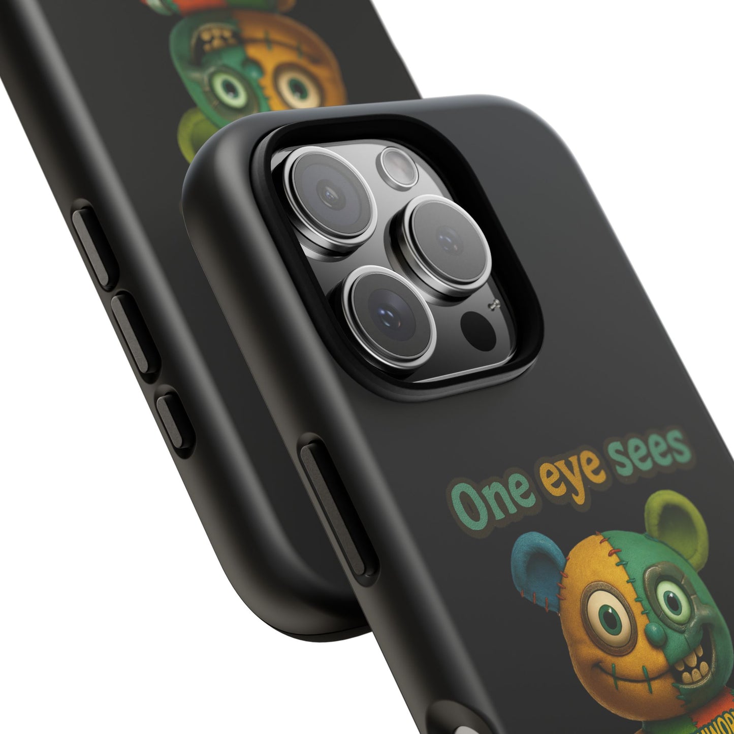 Phone Case — 'One Eye Sees, The Other Sees Your Browser History' Patchwork Bear Design