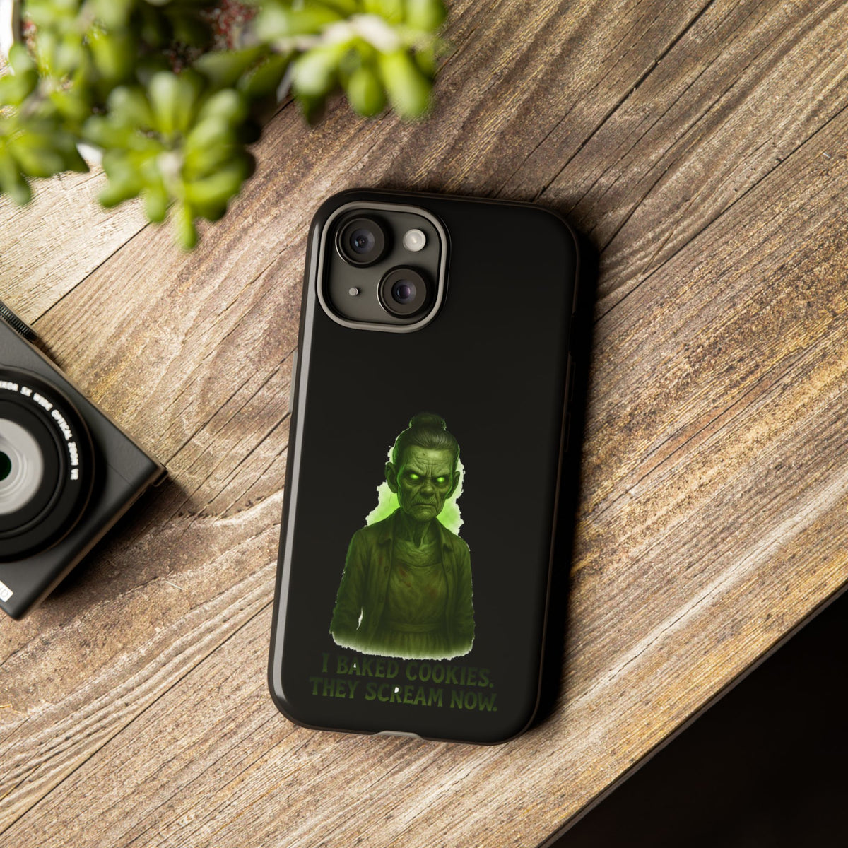 Spooky Green Ghost Phone Case — "I Baked Cookies, They Scream Now" Horror iPhone Cover