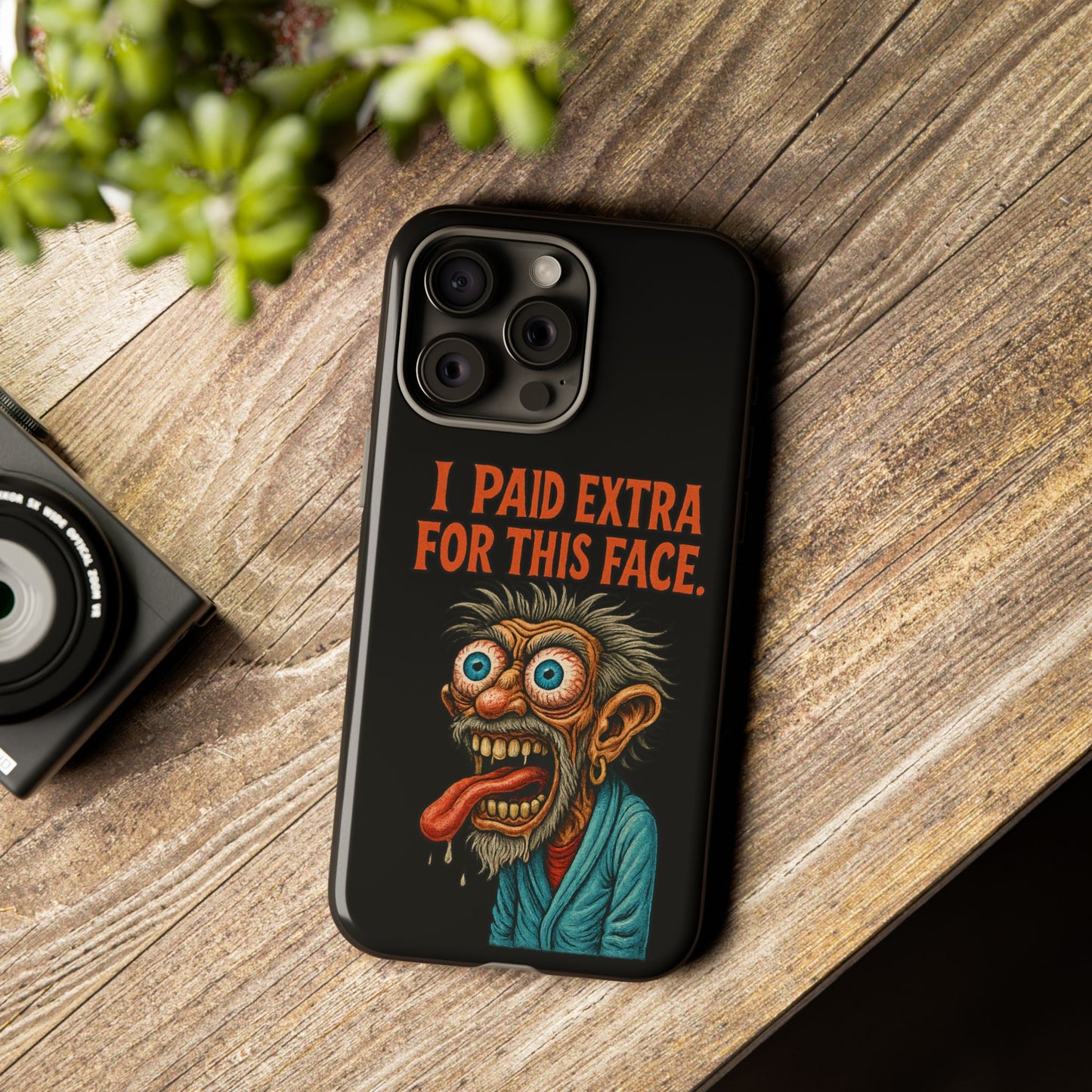 Funny ‘I Paid Extra For This Face’ Phone Case — Retro Horror Cartoon Design