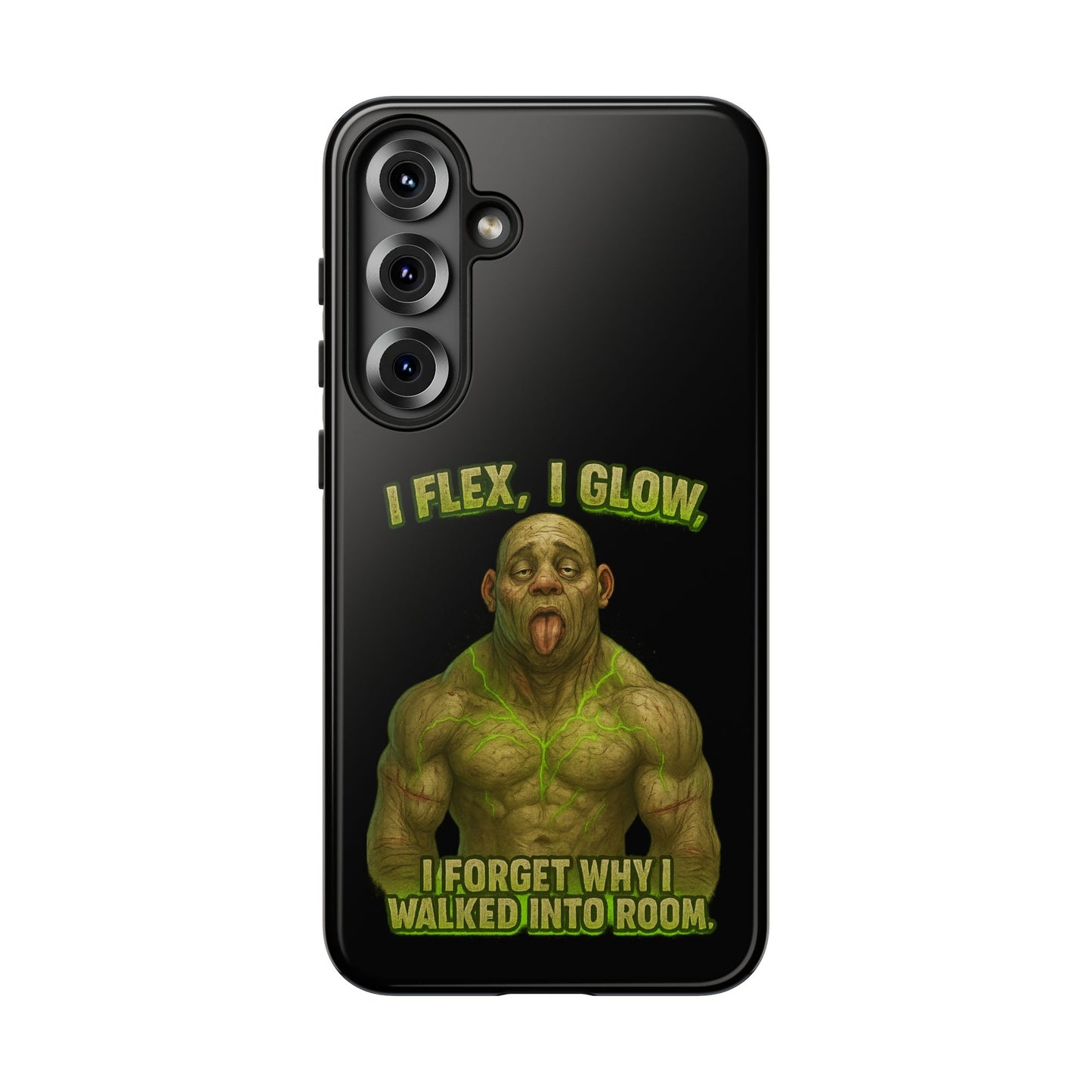 Funny Glow Gym Phone Case — "I Flex, I Glow" Humorous Bodybuilder Design