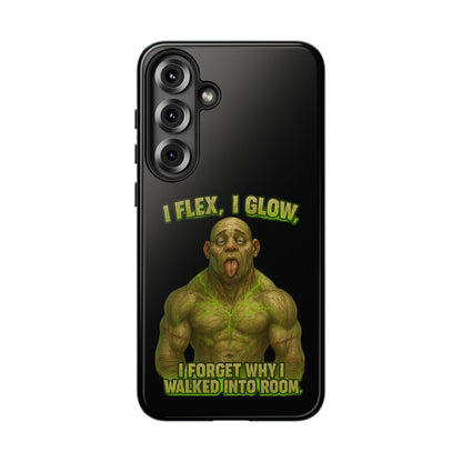 Funny Glow Gym Phone Case — "I Flex, I Glow" Humorous Bodybuilder Design