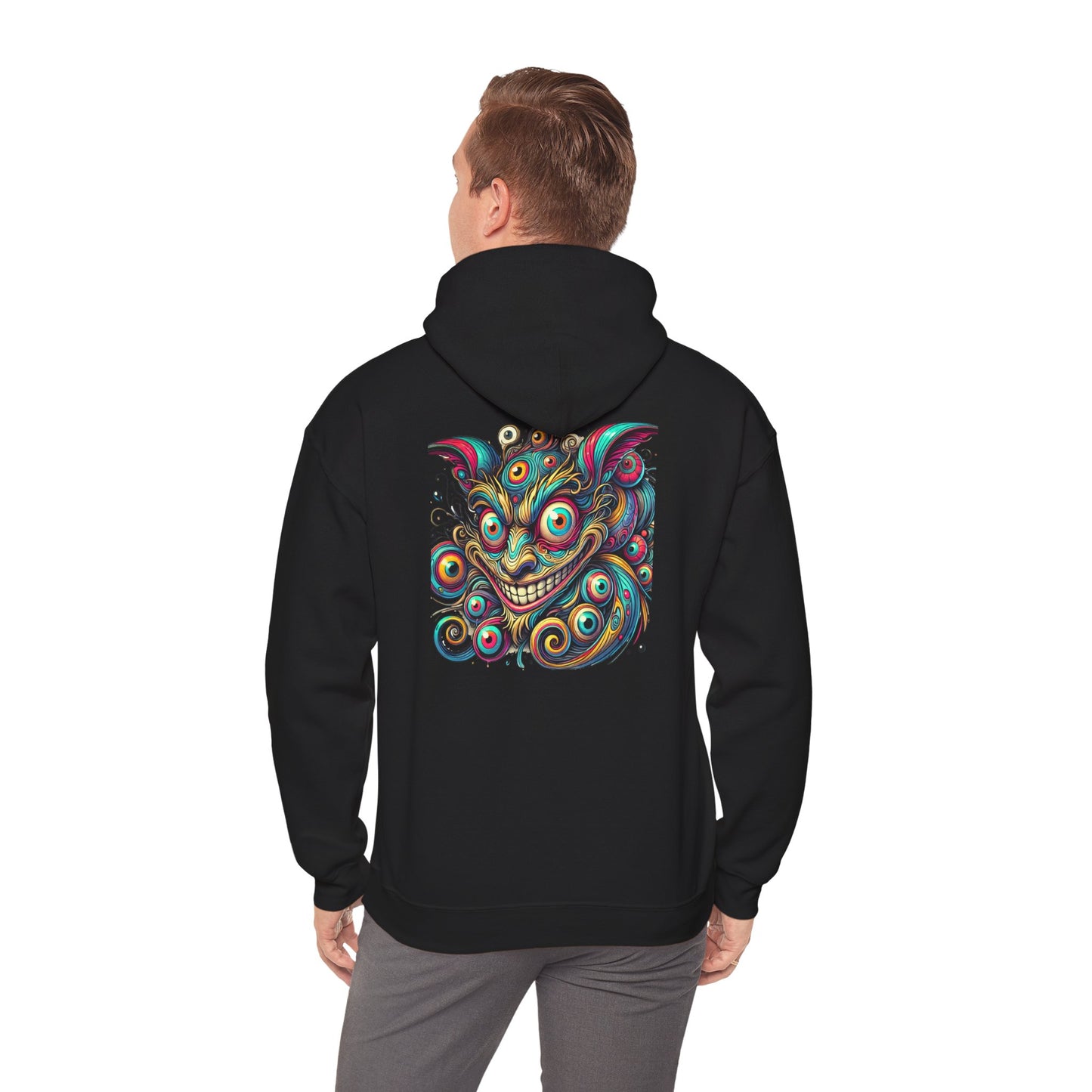 Demon Mask Hoodie — Vibrant Psychedelic Oni Graphic Hooded Sweatshirt