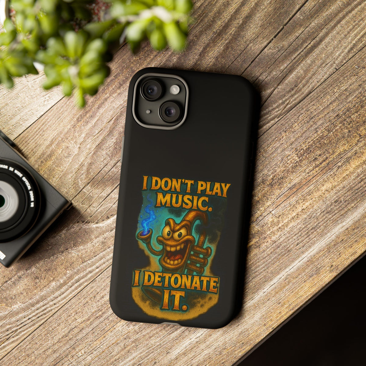 Phone Case — "I Don't Play Music. I Detonate It." Cartoon Bomb Graphic