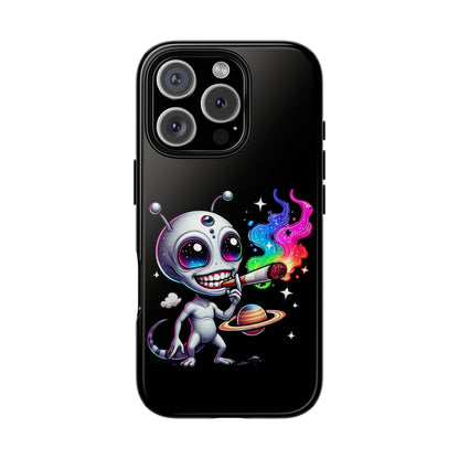 Alien Smoking Rainbow Galaxy Phone Case — Cute Cosmic Art Tough Case