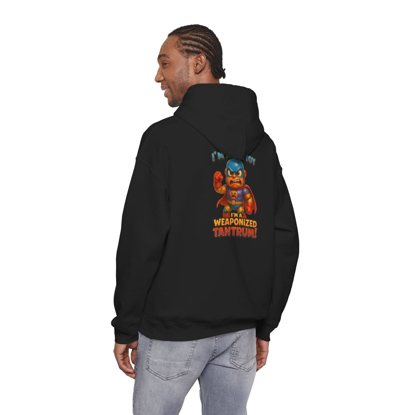 Weaponized Tantrum Hoodie — Funny Superhero Cat Graphic Sweatshirt