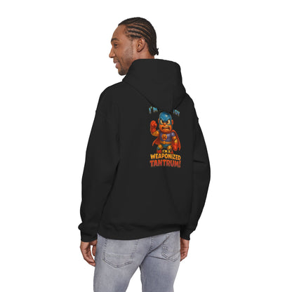 Weaponized Tantrum Hoodie — Funny Superhero Cat Graphic Sweatshirt