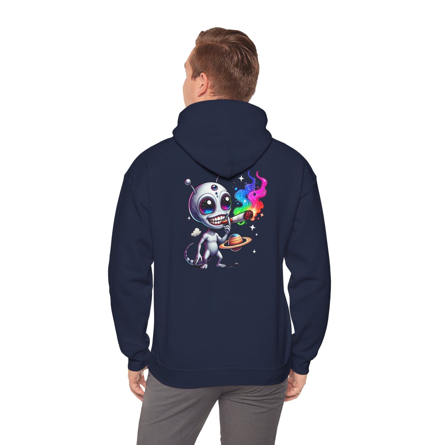 Alien Chef Hoodie — Cute Cartoon Alien Cooking with Rainbow Flame Hooded Sweatshirt