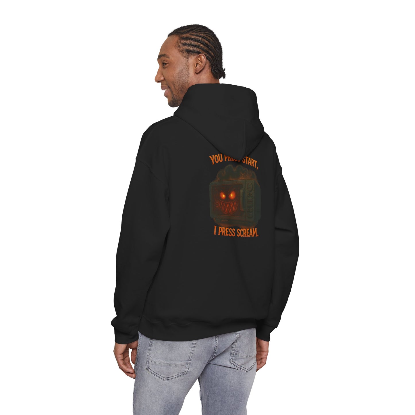 Spooky Hoodie — "You Press Start, I Press Scream" Halloween Sweatshirt