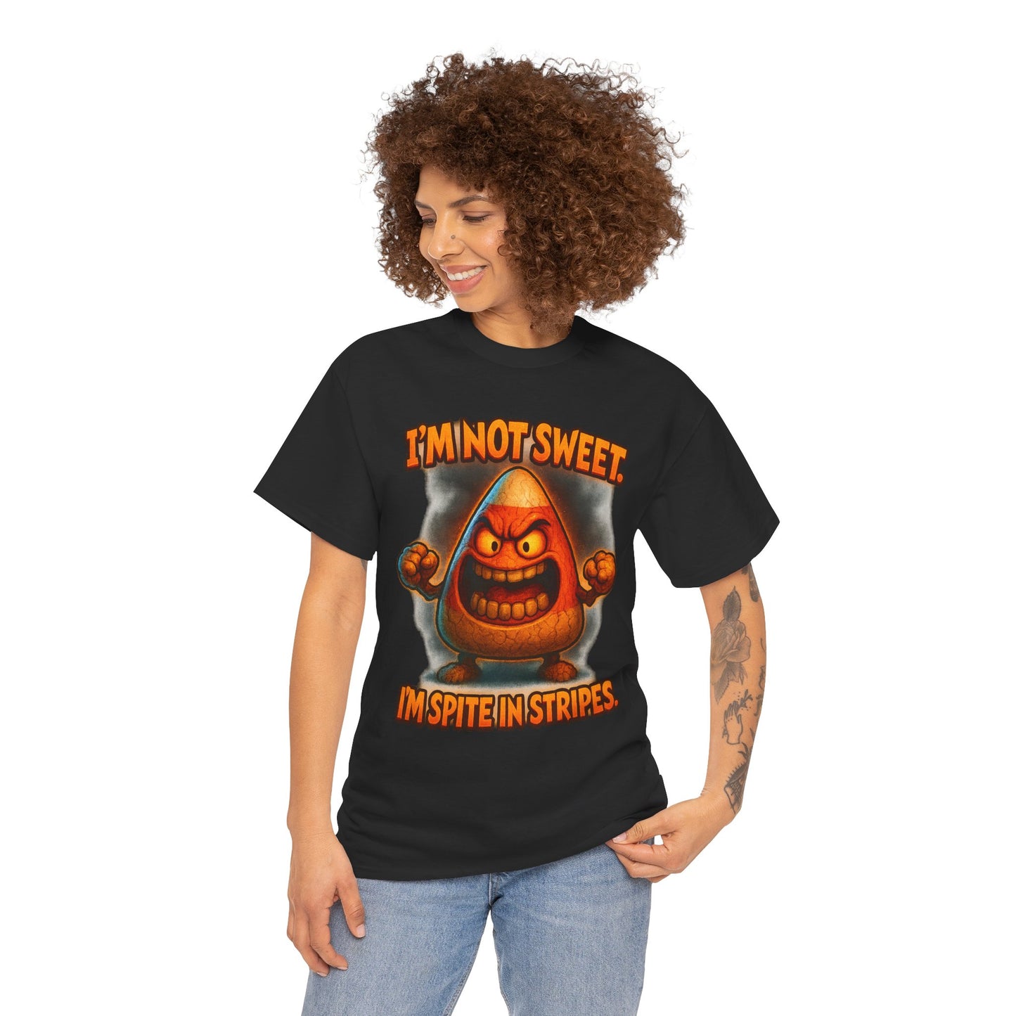 Angry Candy Corn I'm Not Sweet I'm Spite in Stripes T-Shirt