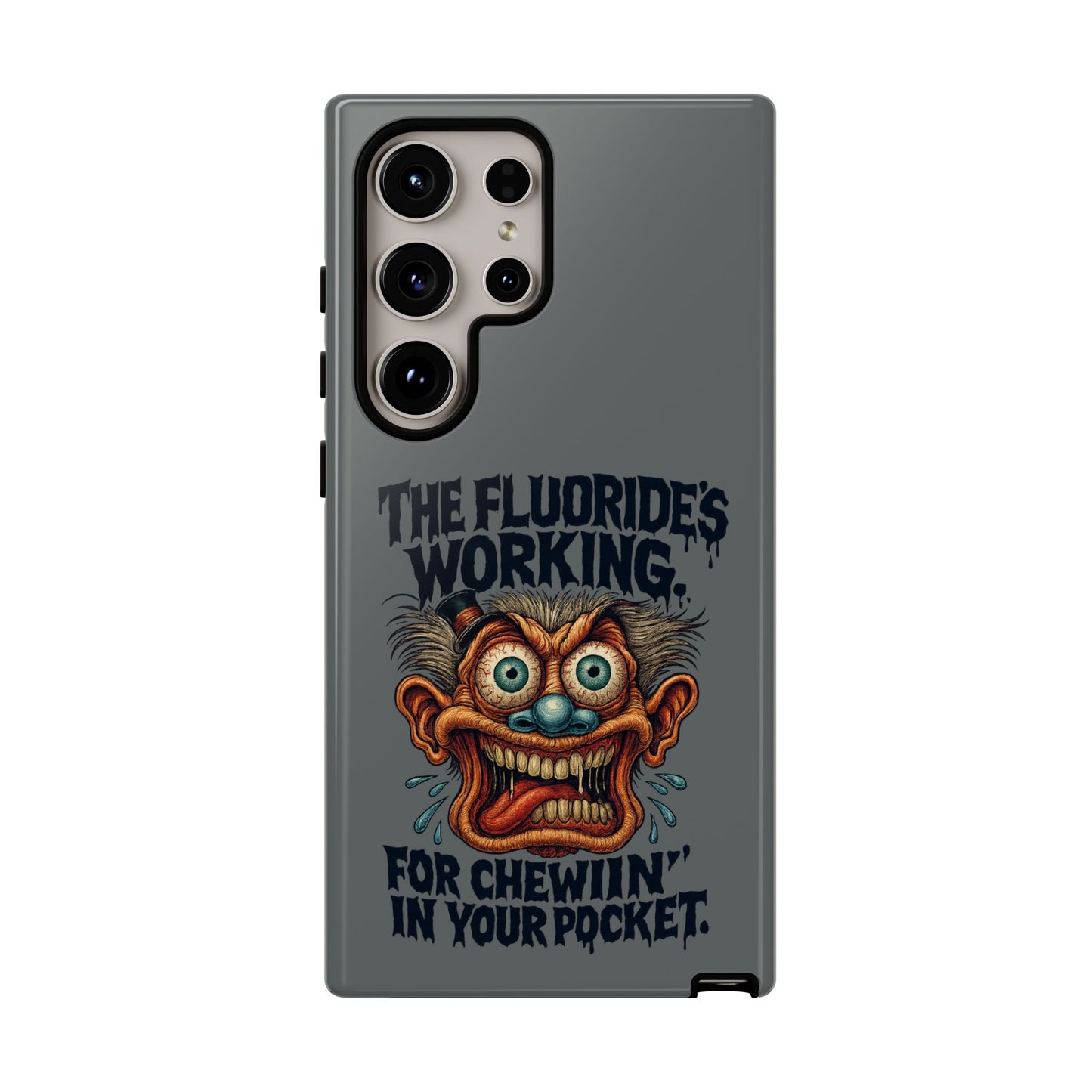 Phone Case — Retro Horror Graphic “The Fluoride’s Working” Shock Art