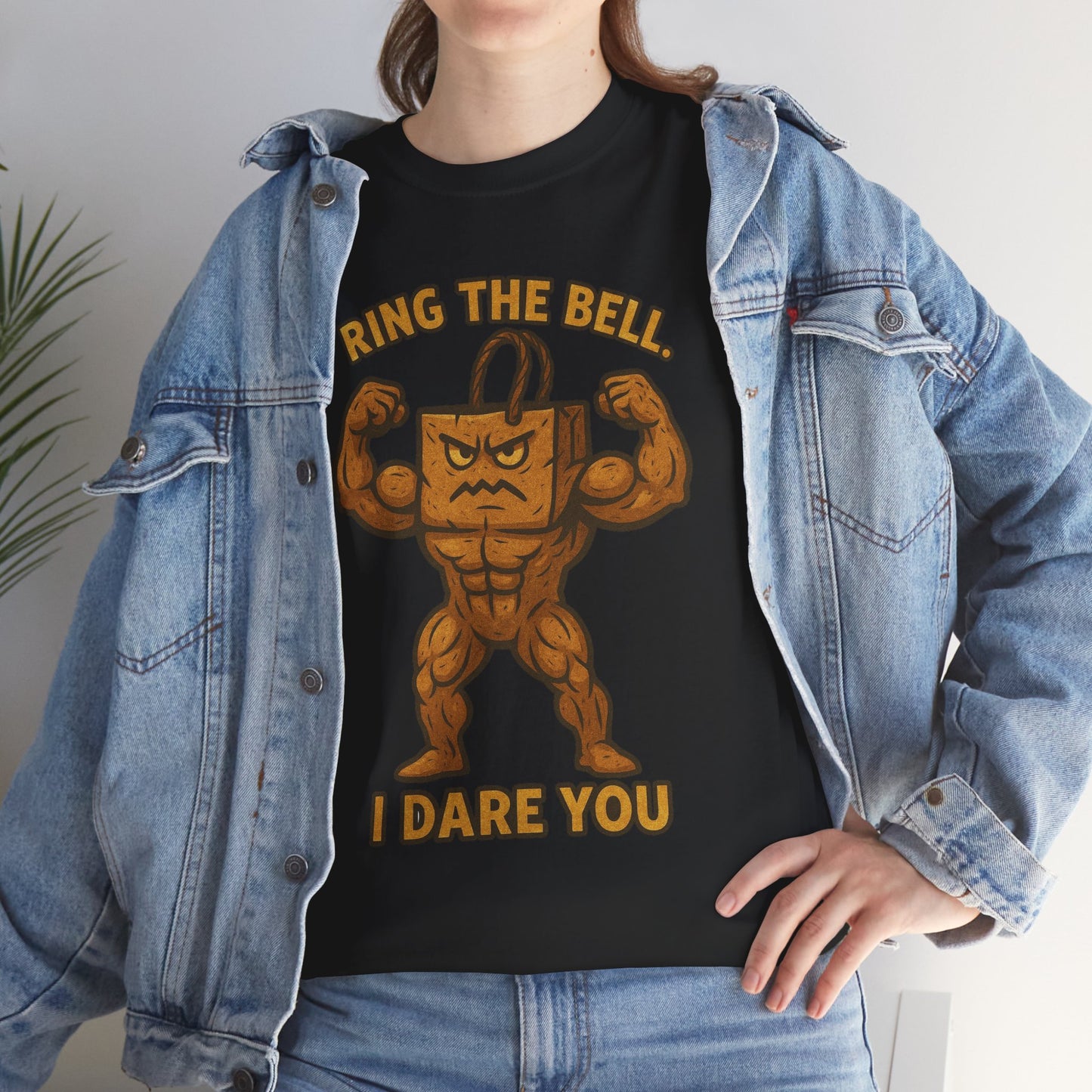 Kettlebell Mascot Tee — "Ring the Bell, I Dare You" Gym T-Shirt