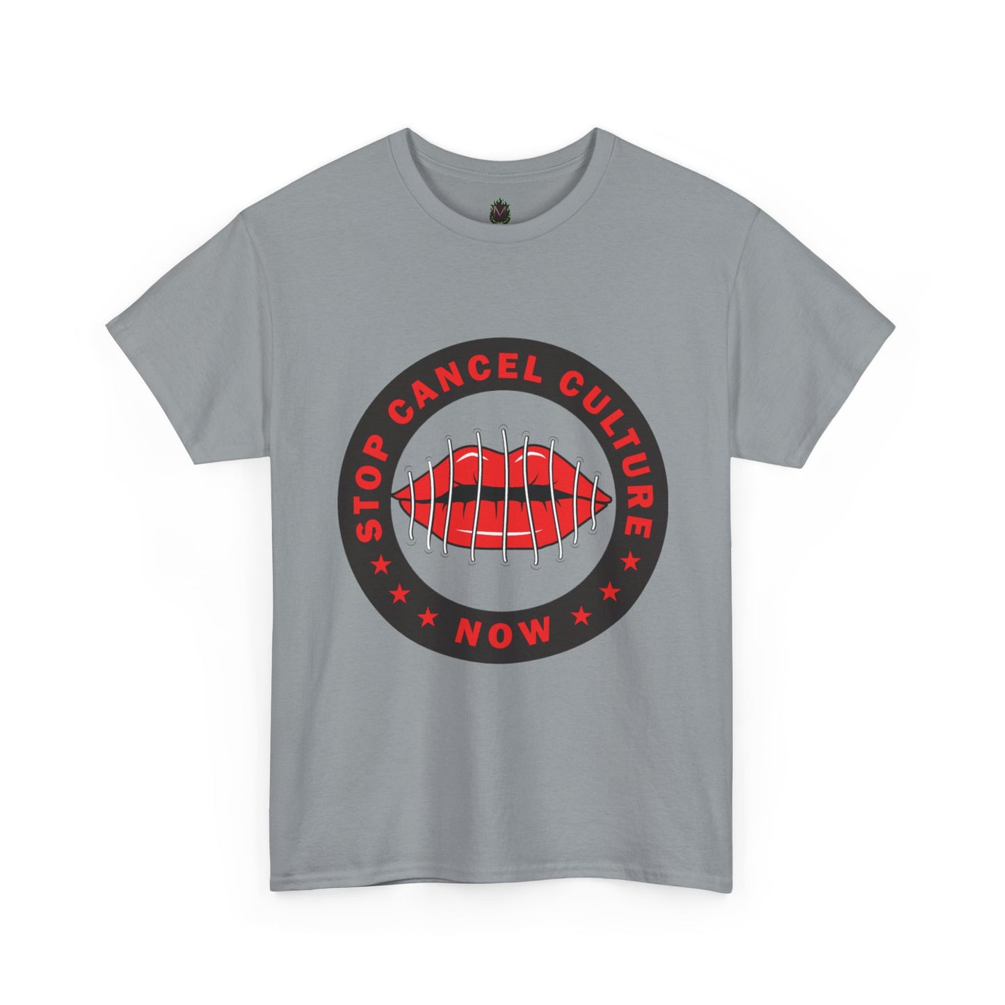 Stop Cancel Culture Now – Free Speech Tee (Barred Lips Design)