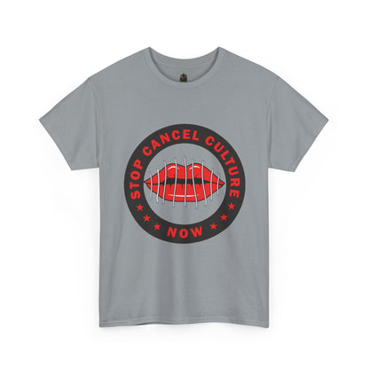 Stop Cancel Culture Now – Free Speech Tee (Barred Lips Design)