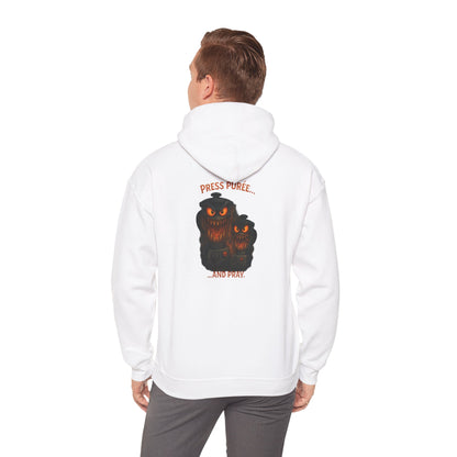 Halloween Hoodie — ‘Press Sneeze and Pray’ Graphic Hooded Sweatshirt