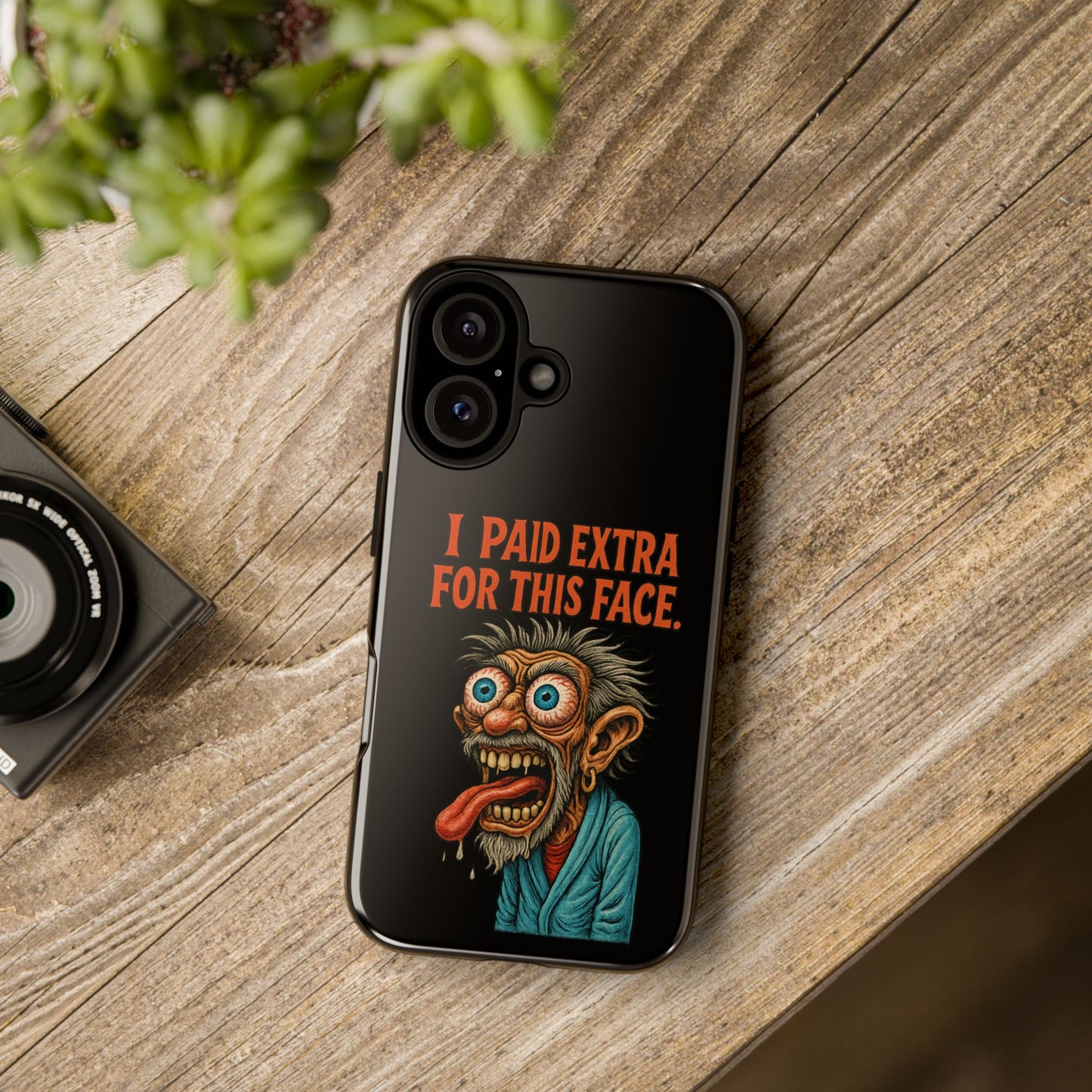 Funny ‘I Paid Extra For This Face’ Phone Case — Retro Horror Cartoon Design