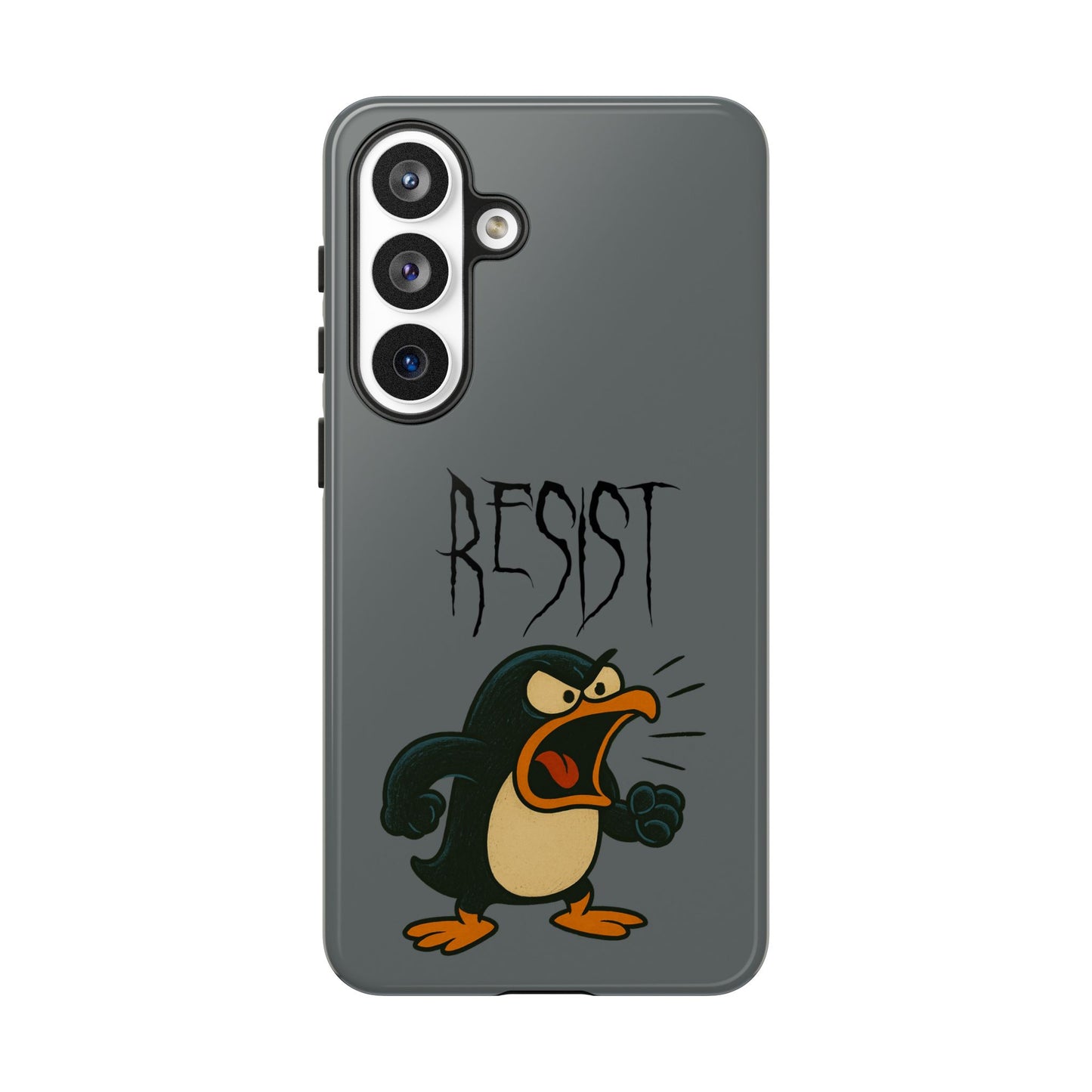 Resist Angry Penguin Phone Case — Protective iPhone Case with Bold Cartoon Design
