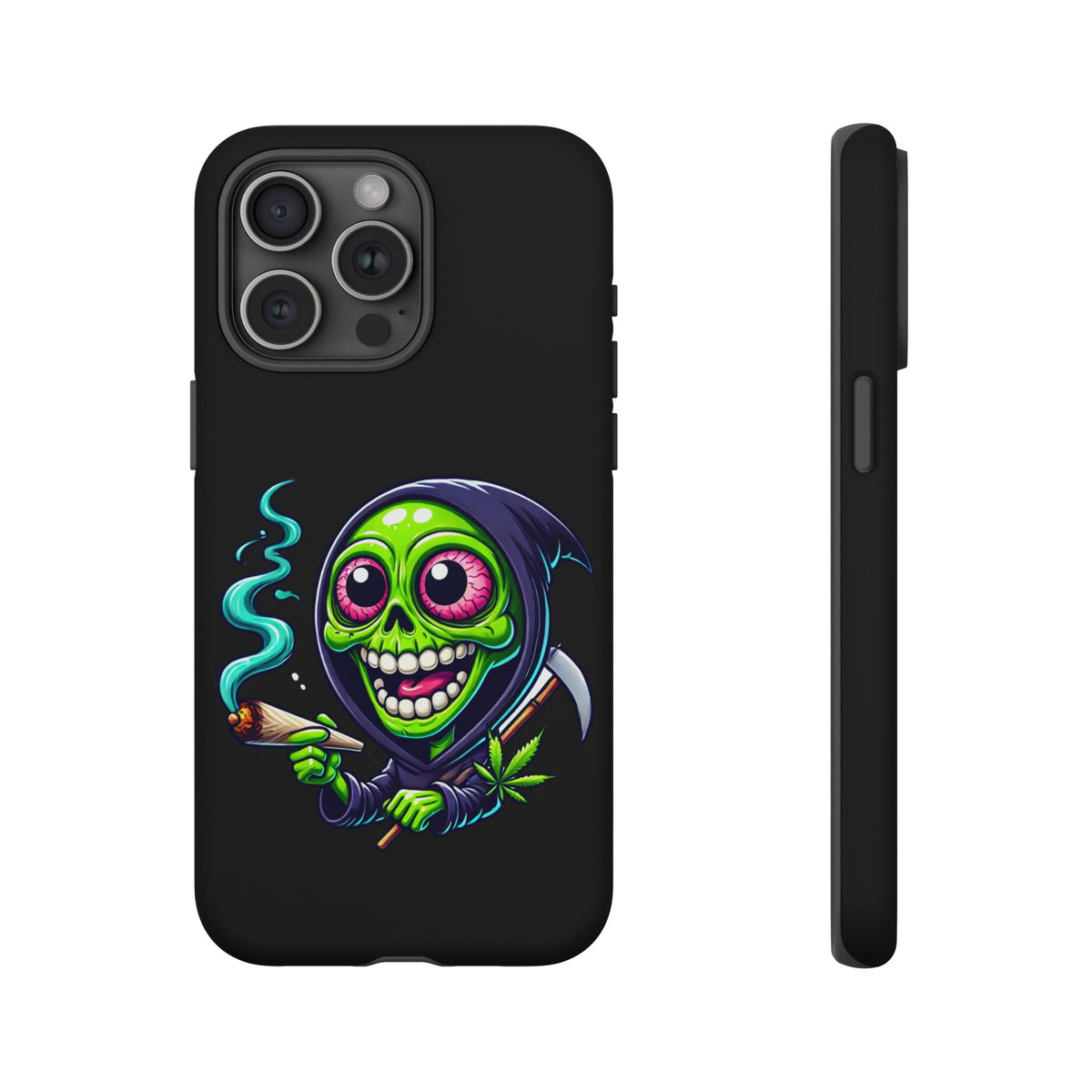 Grinning Stoner Grim Reaper Phone Case – Cannabis Skull iPhone Cover