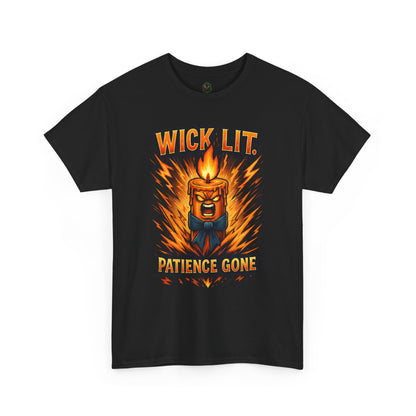 Wick Lit Candle Head, T-Shirt | Patience Gone, Flaming Candle Graphic