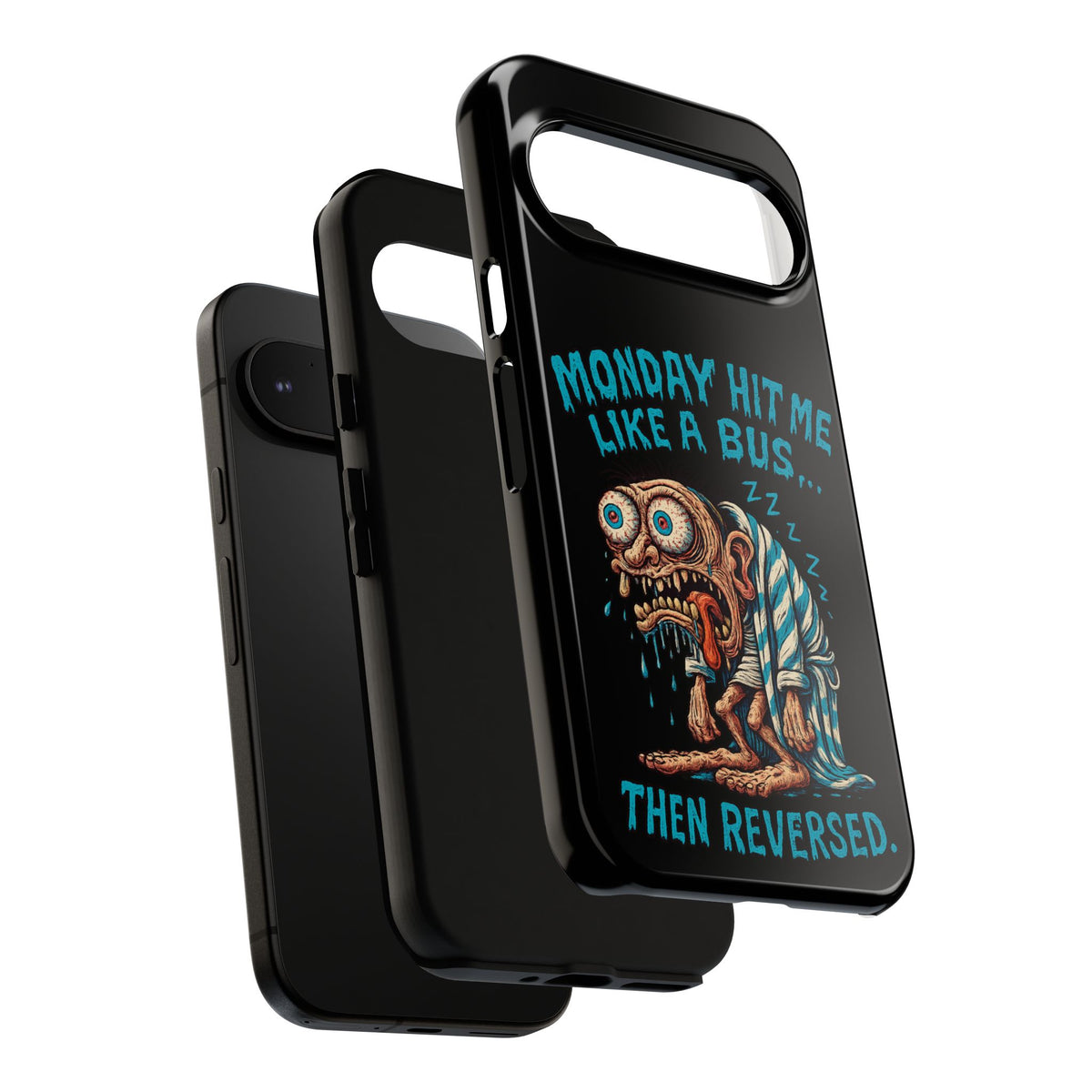 Phone Case — "Monday Hit Me Like a Bus... Then Reversed" Funny Grotesque Zombie Design