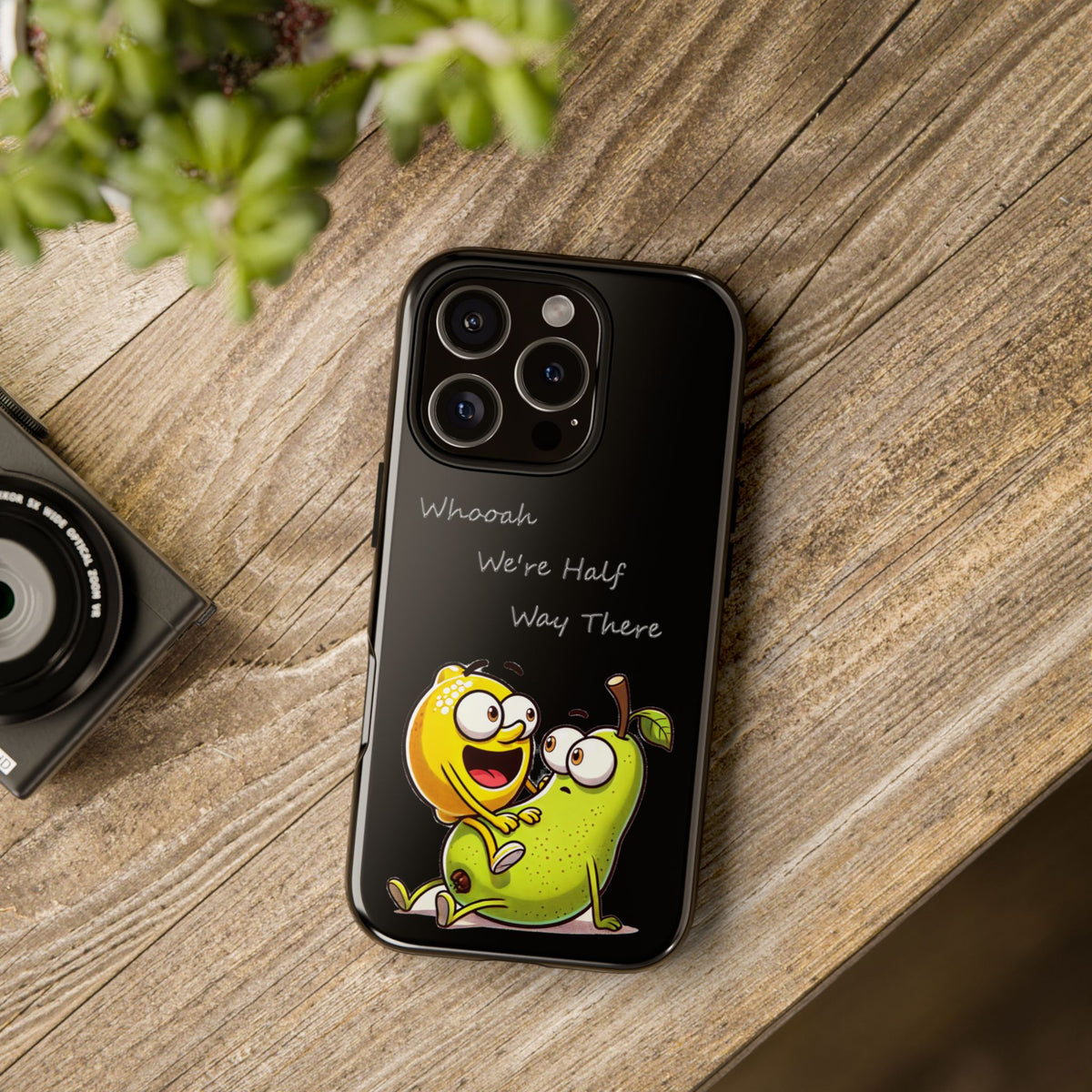 Phone Case - Playful Pear & Lemon Illustration with “Whooah We're Half Way There”