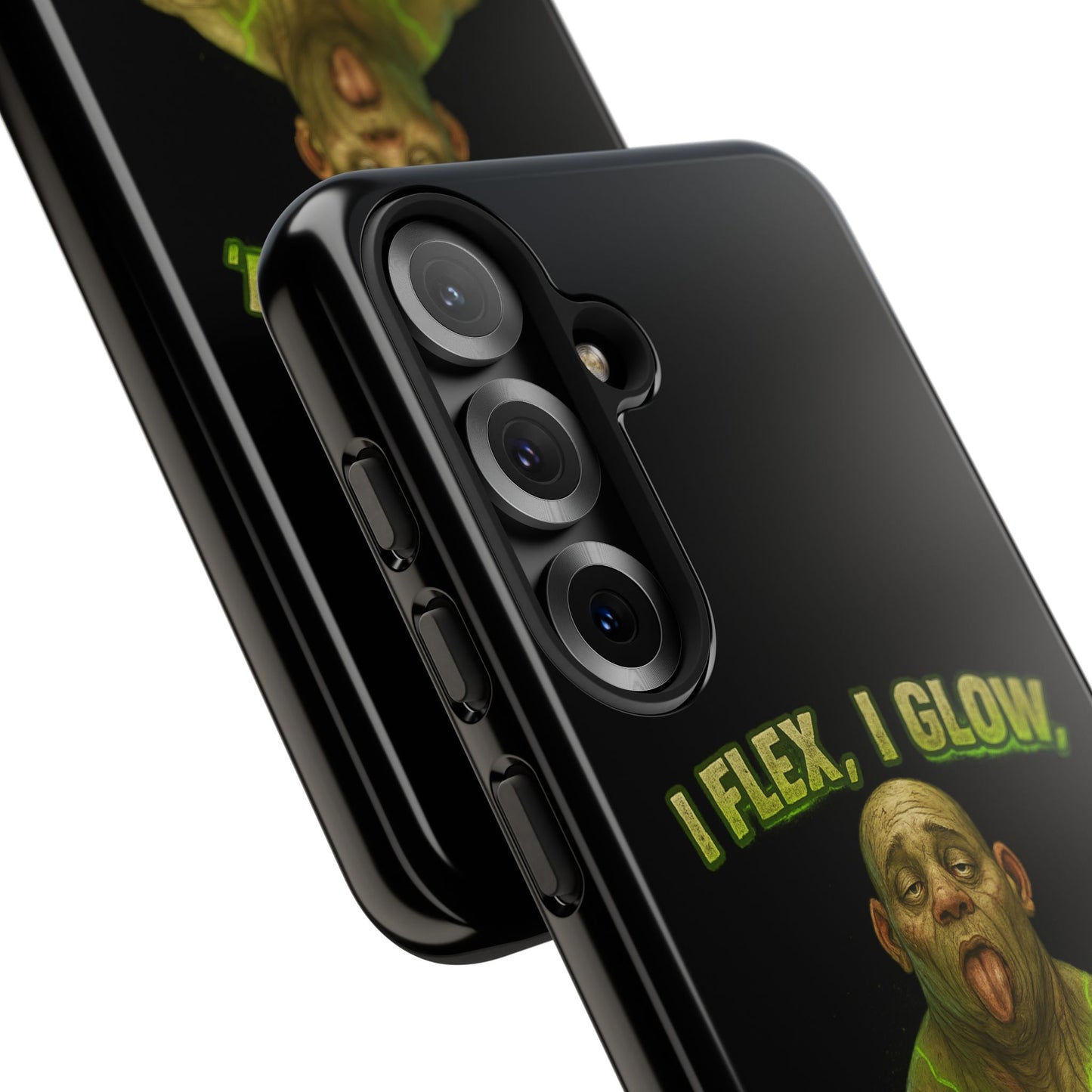 Funny Glow Gym Phone Case — "I Flex, I Glow" Humorous Bodybuilder Design