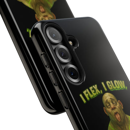Funny Glow Gym Phone Case — "I Flex, I Glow" Humorous Bodybuilder Design