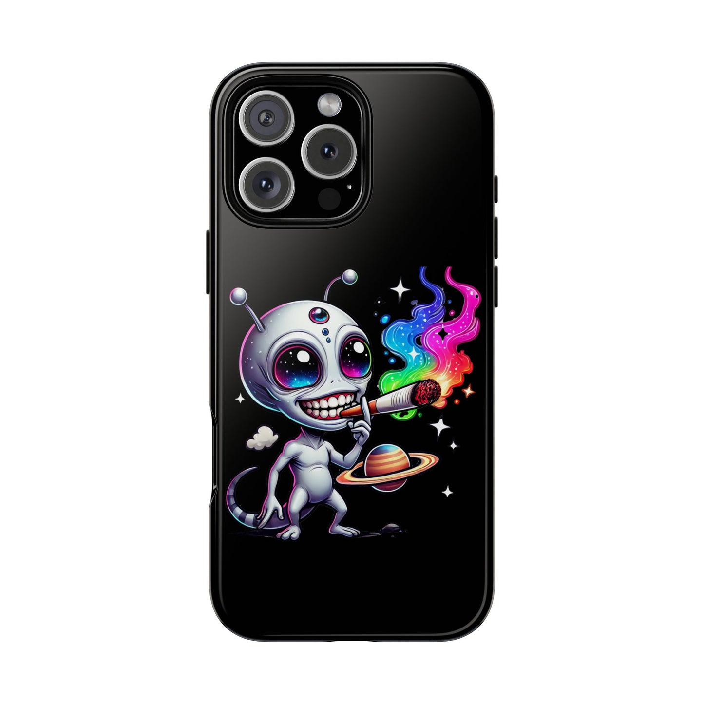 Alien Smoking Rainbow Galaxy Phone Case — Cute Cosmic Art Tough Case