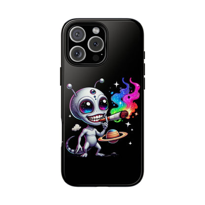 Alien Smoking Rainbow Galaxy Phone Case — Cute Cosmic Art Tough Case