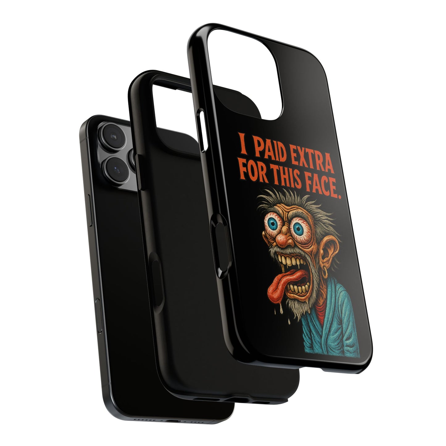 Funny ‘I Paid Extra For This Face’ Phone Case — Retro Horror Cartoon Design