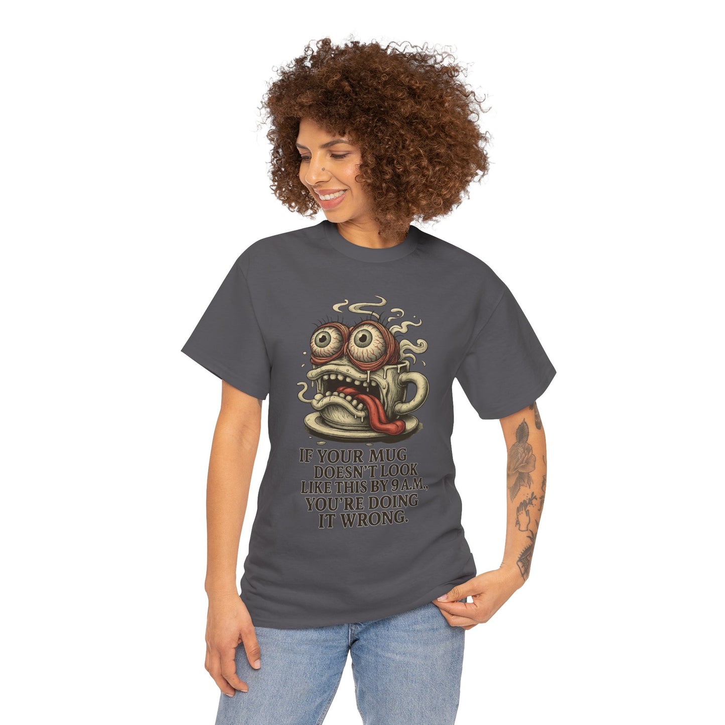9AM Mug Meltdown – Screaming Coffee Zombie Cup Tee