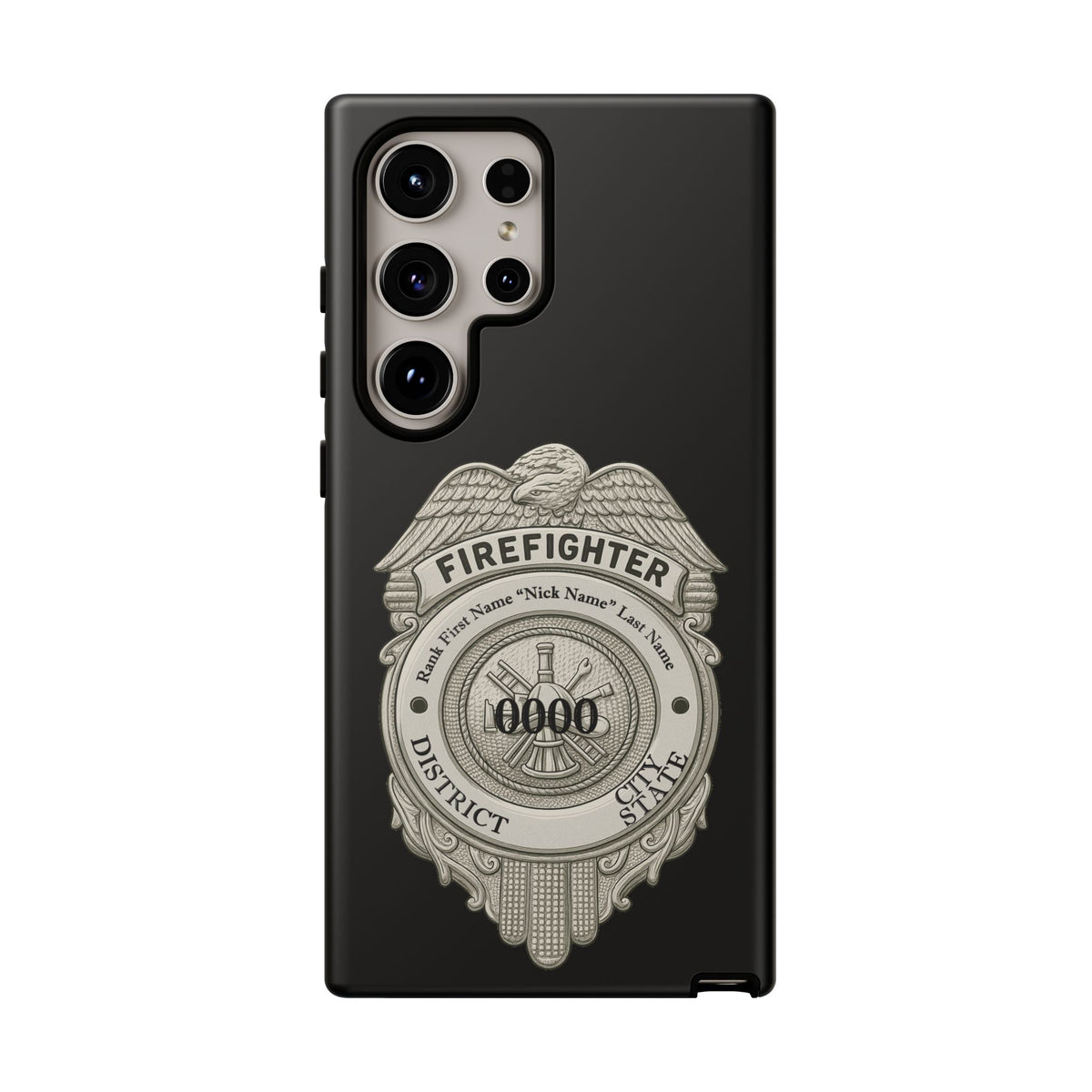 Firefighter Badge Tough Phone Case — Personalized Station Number Design