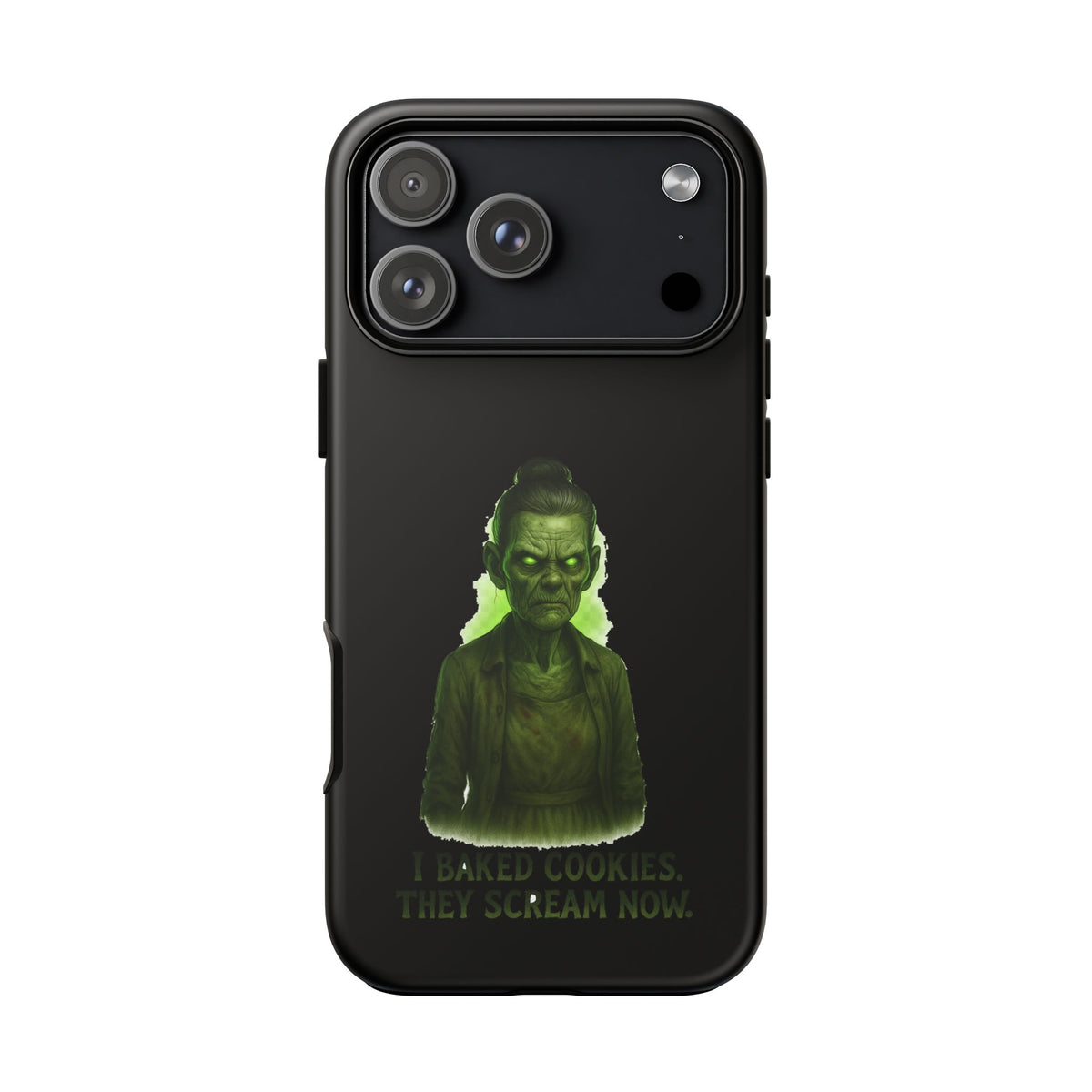 Spooky Green Ghost Phone Case — "I Baked Cookies, They Scream Now" Horror iPhone Cover