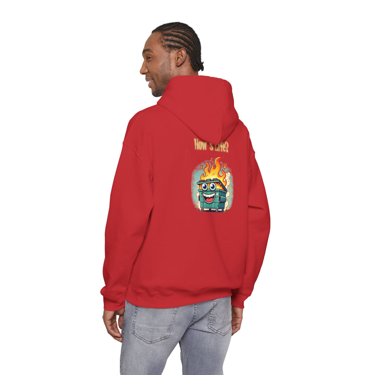 Dumpster Fire Hoodie - Funny Cartoon Trash Bin on Fire Graphic Hoodie