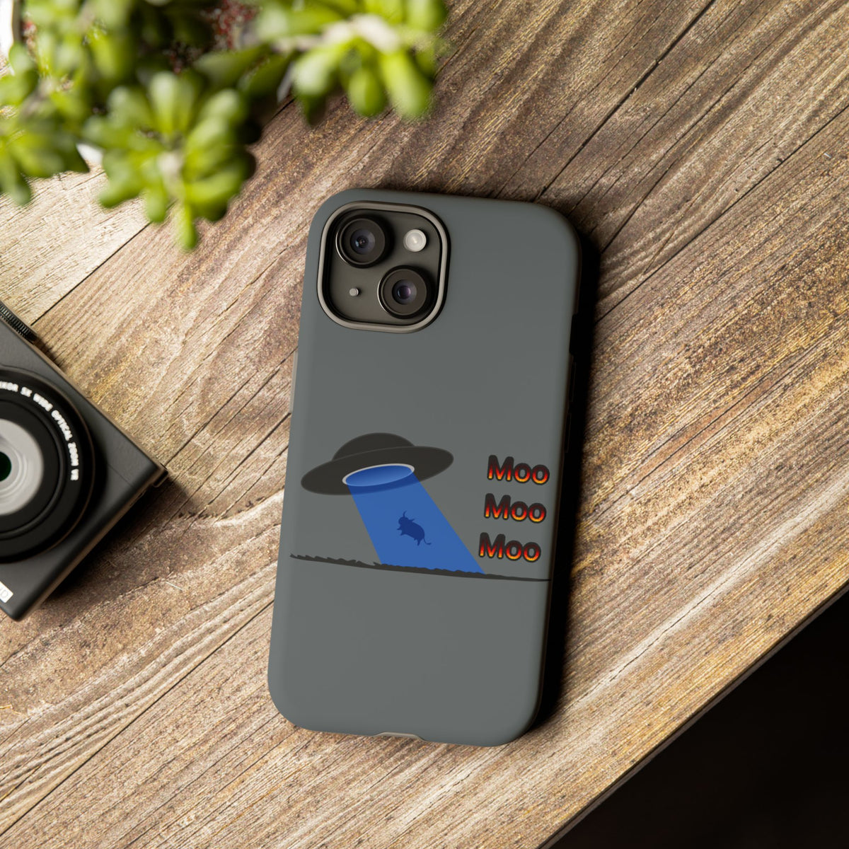 Phone Case — Funny UFO Cow Abduction Design with “Moo Moo Moo”