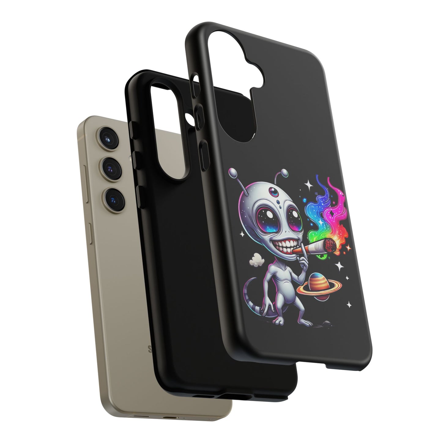 Alien Smoking Rainbow Galaxy Phone Case — Cute Cosmic Art Tough Case