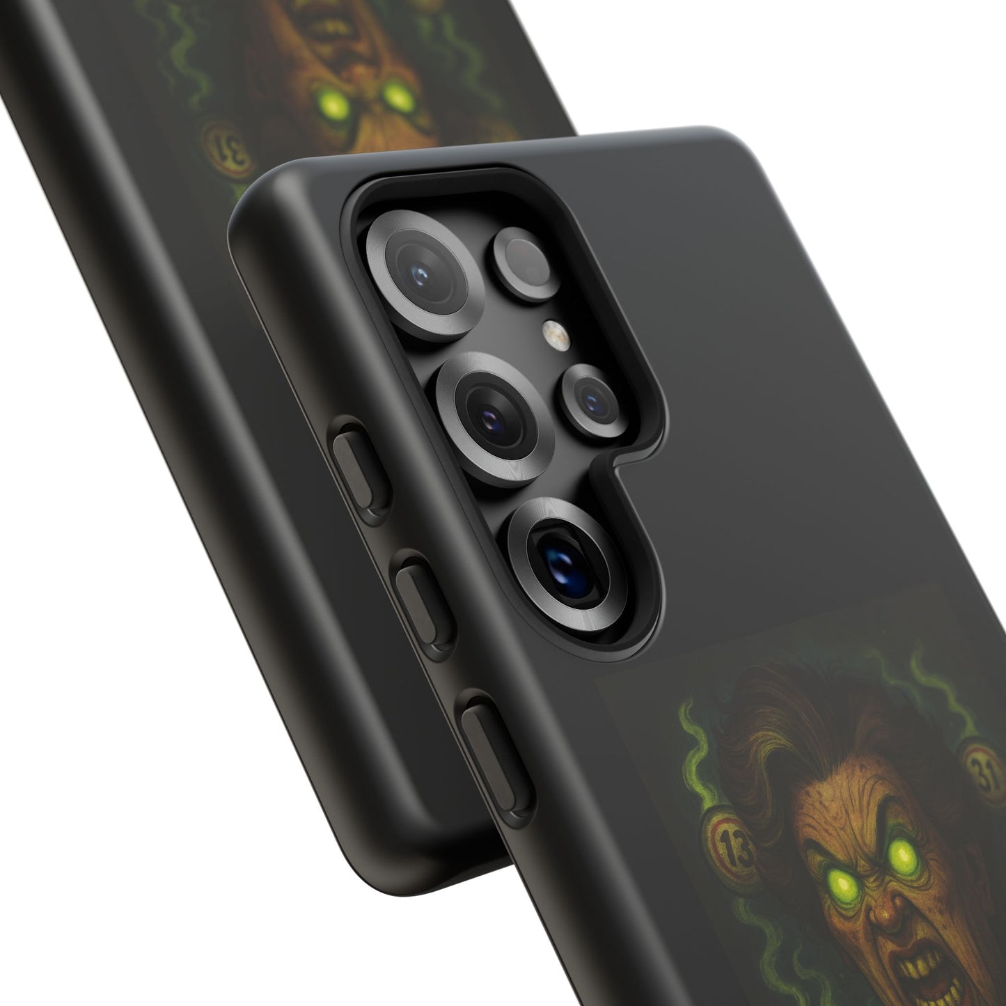 Horror Phone Case — "Eyes Glowing, Balls Rolling — Your Luck Is Doomed"