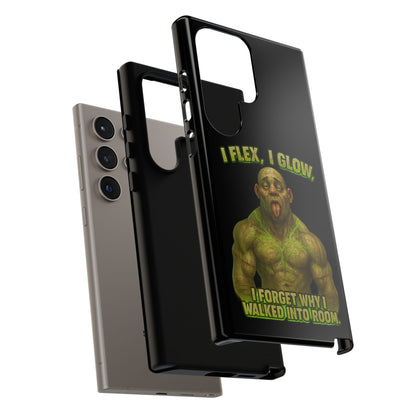 Funny Glow Gym Phone Case — "I Flex, I Glow" Humorous Bodybuilder Design