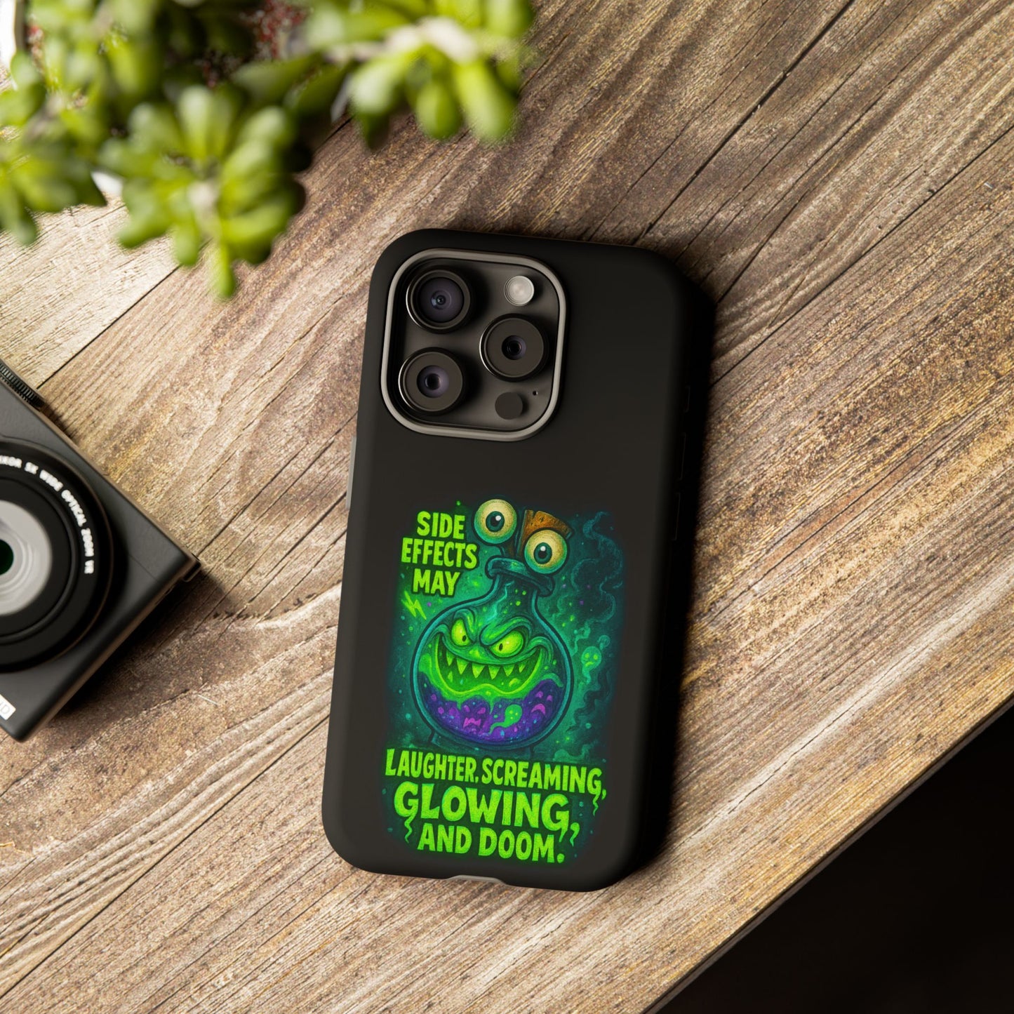 Phone Case — 'Side Effects May Include Laughter, Screaming, Glowing, and Doom' Neon Monster