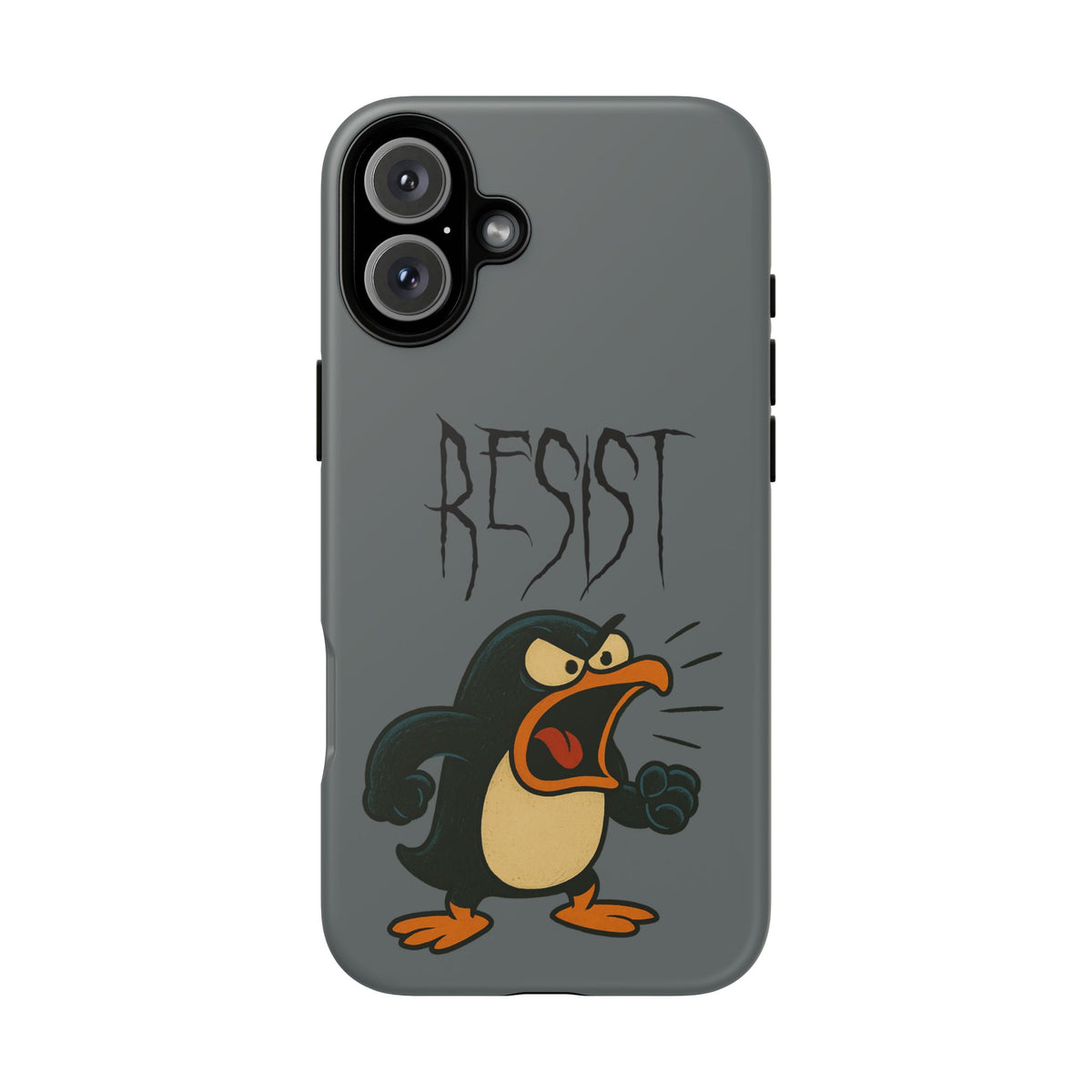 Resist Angry Penguin Phone Case — Protective iPhone Case with Bold Cartoon Design