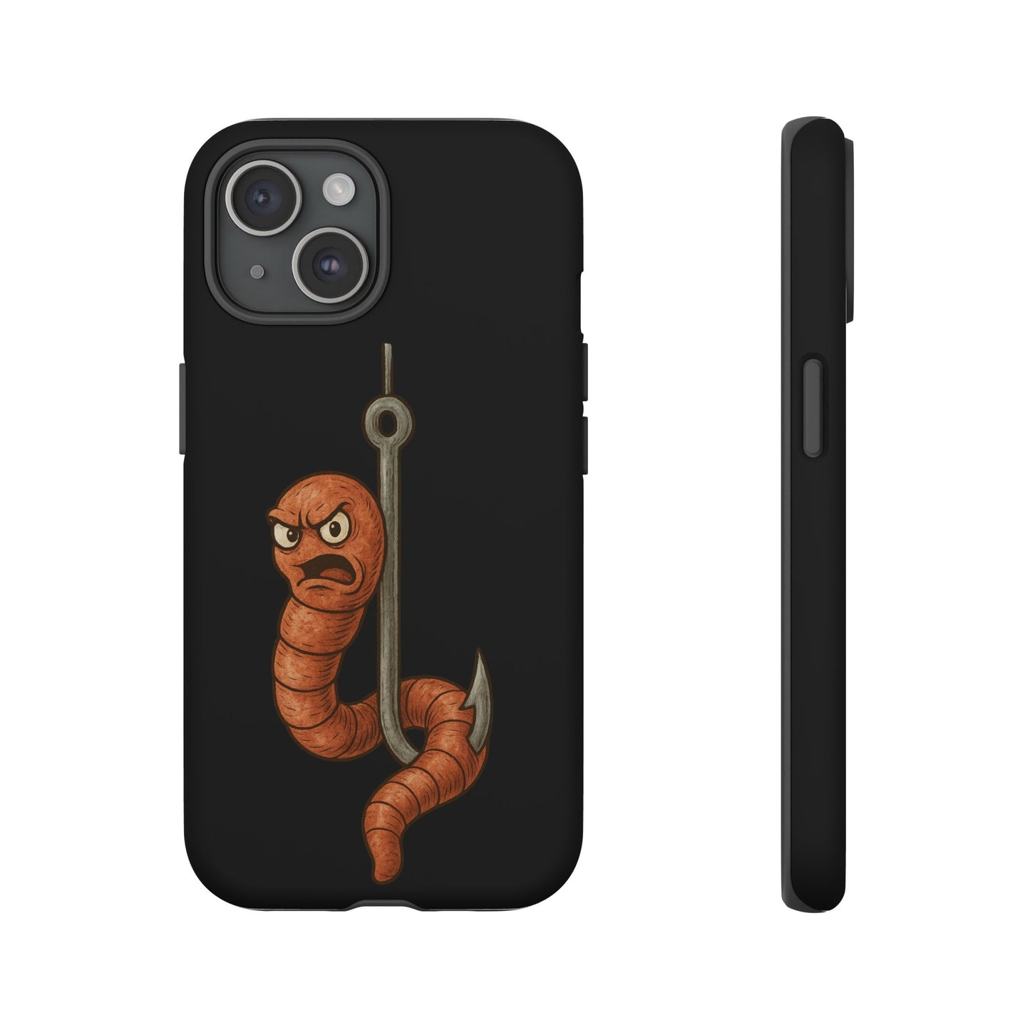 Angry Worm on Hook Phone Case – Funny Fishing Humor Protective Cover
