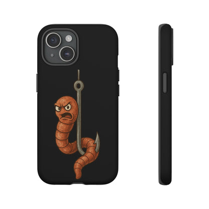 Angry Worm on Hook Phone Case – Funny Fishing Humor Protective Cover
