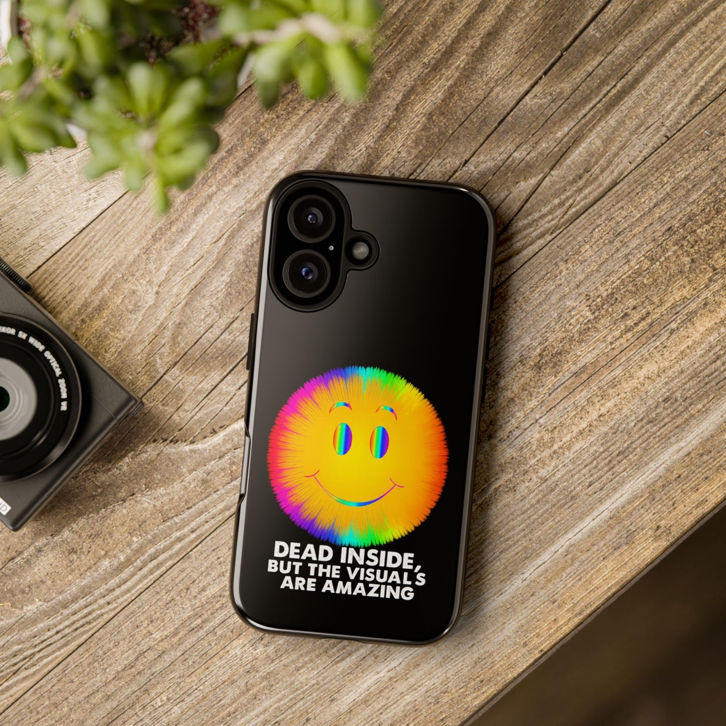 Phone Case — 'Dead Inside, But the Visuals Are Amazing' Rainbow Smiley
